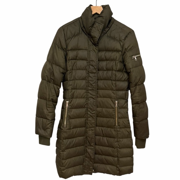 Sam Edelman Olive Green Long Quilted Puffer Coat Size S Lightweight - Picture 2 of 11